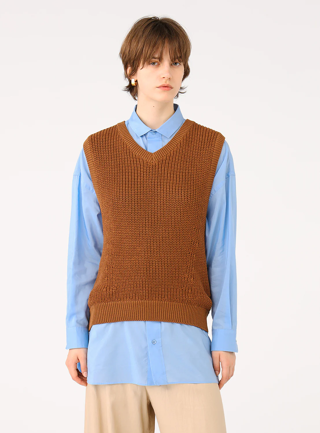 Cotton V-Neck Ribbed Knit