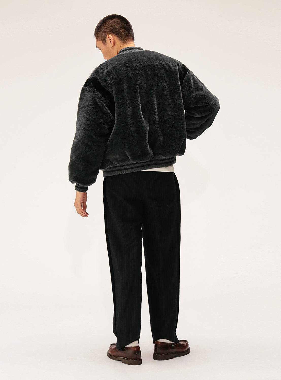 Wide Fit Faux Fur Varsity Jacket