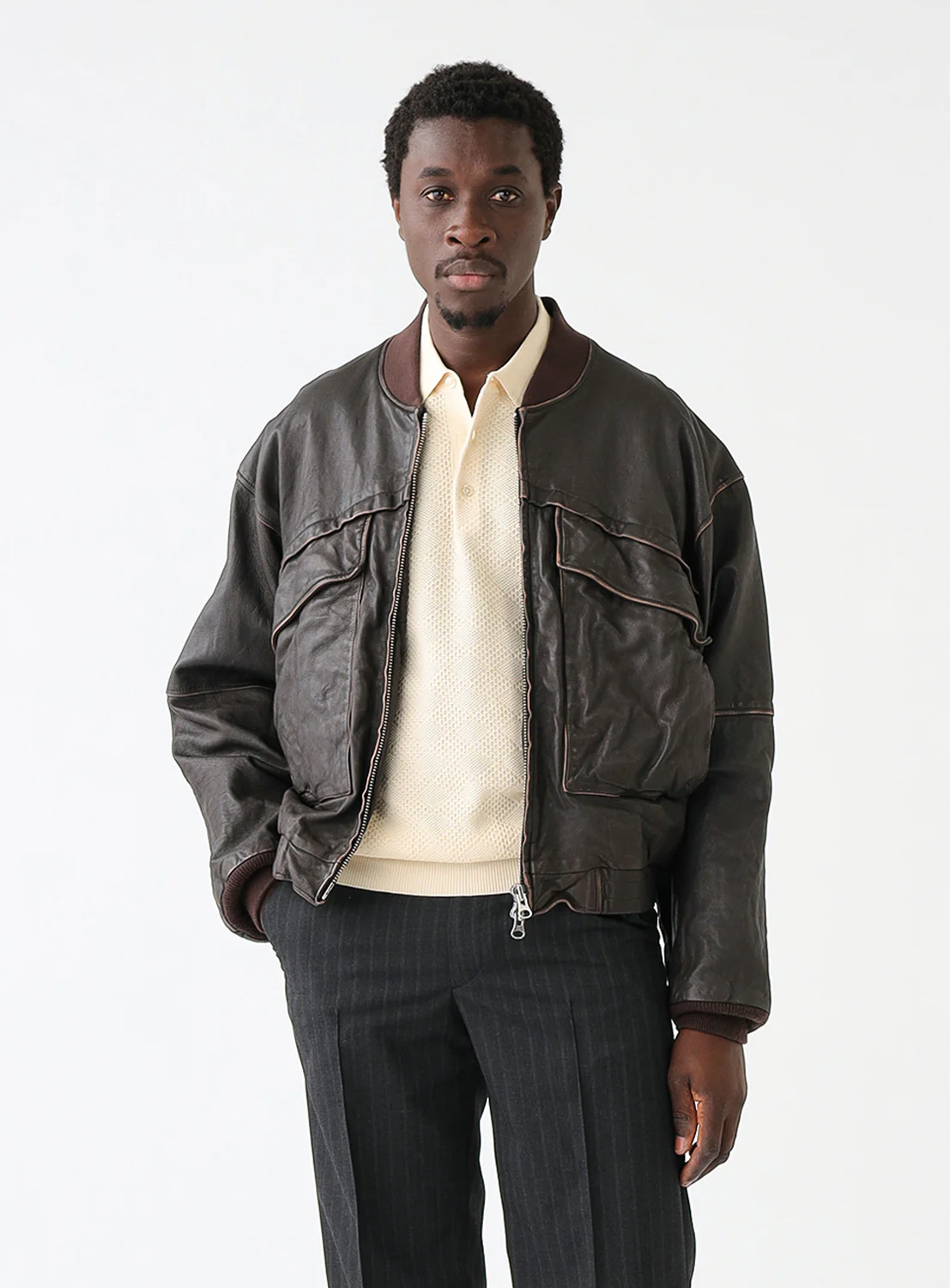 Distressed Leather Short Jacket