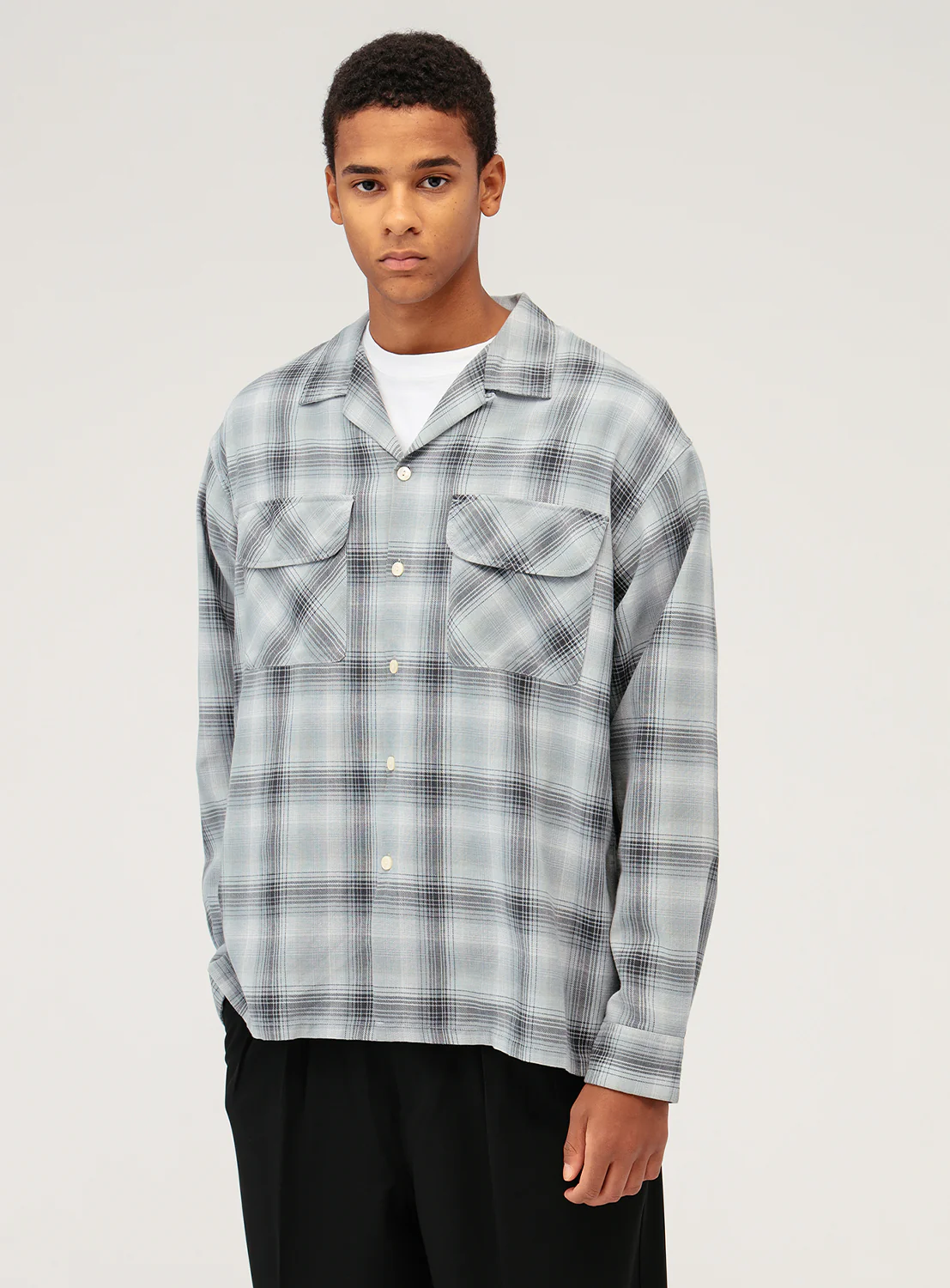 Ombre Check Open Collar Shirt