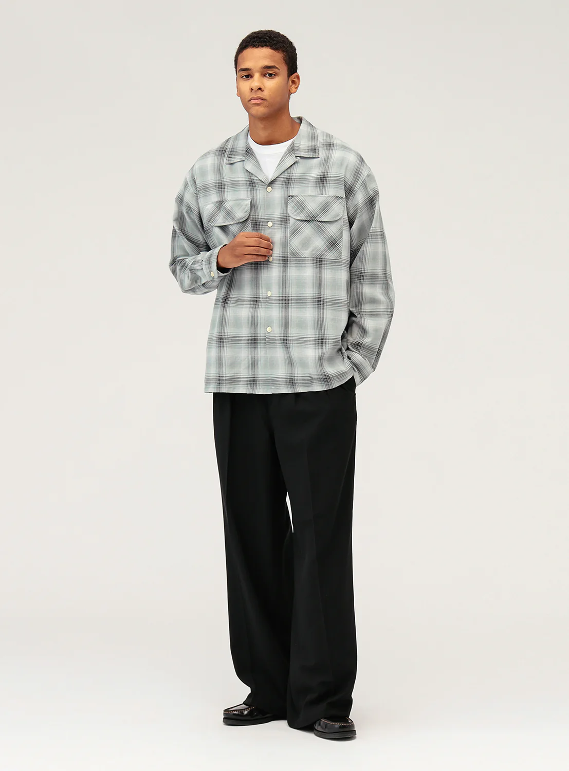 Ombre Check Open Collar Shirt