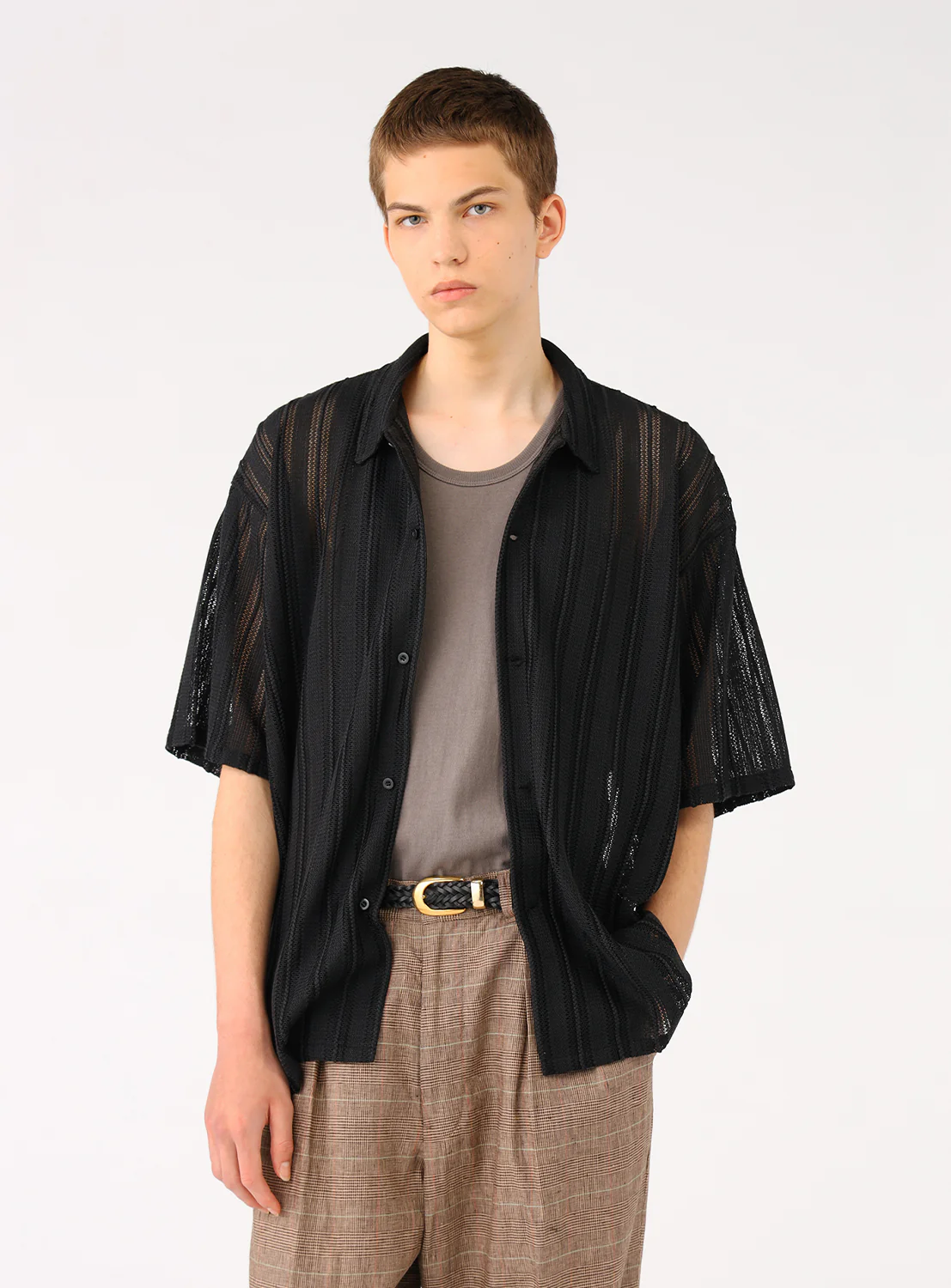 Mesh Open-Collar Shirt