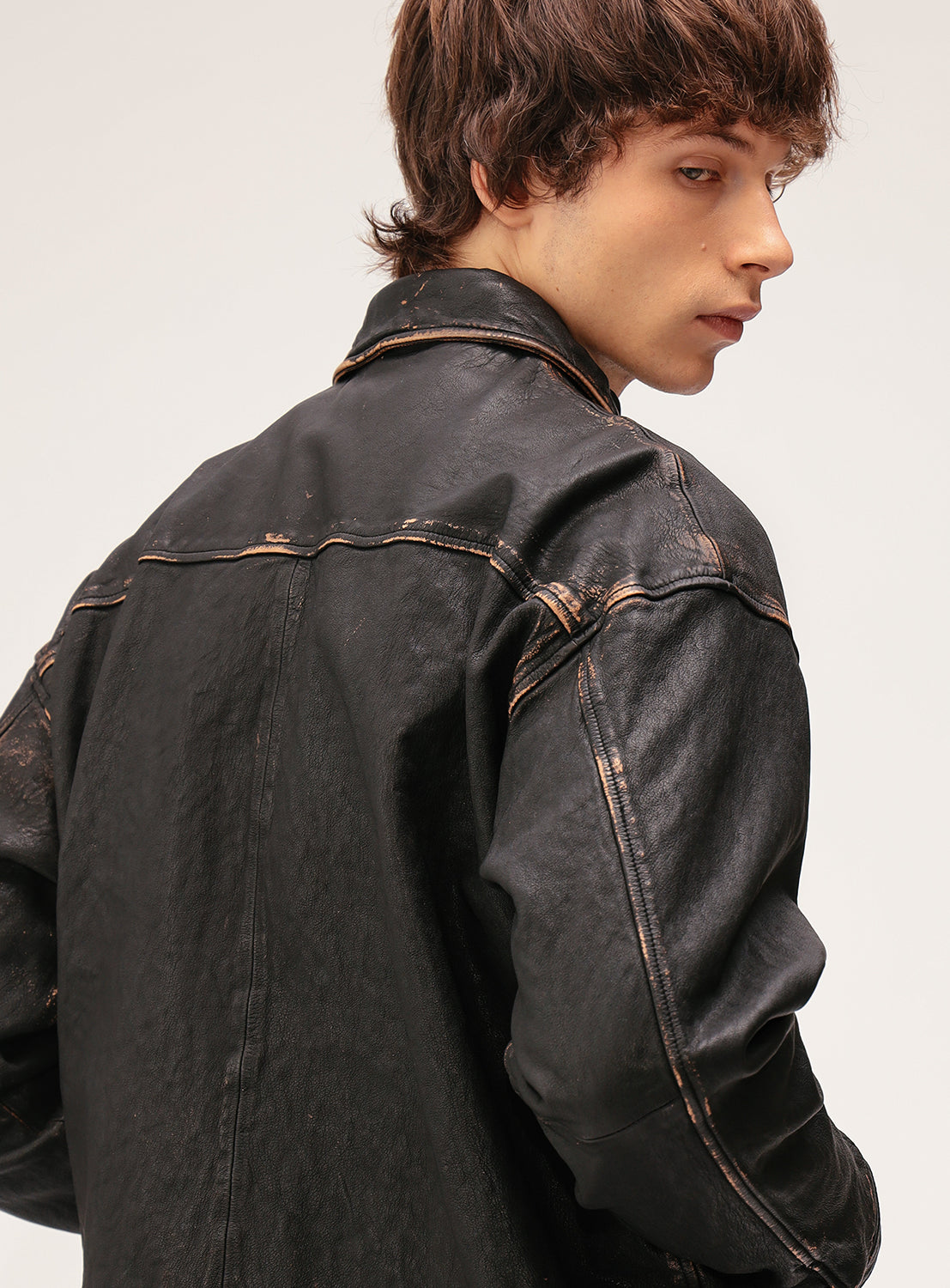 Distressed Leather Zip Jacket