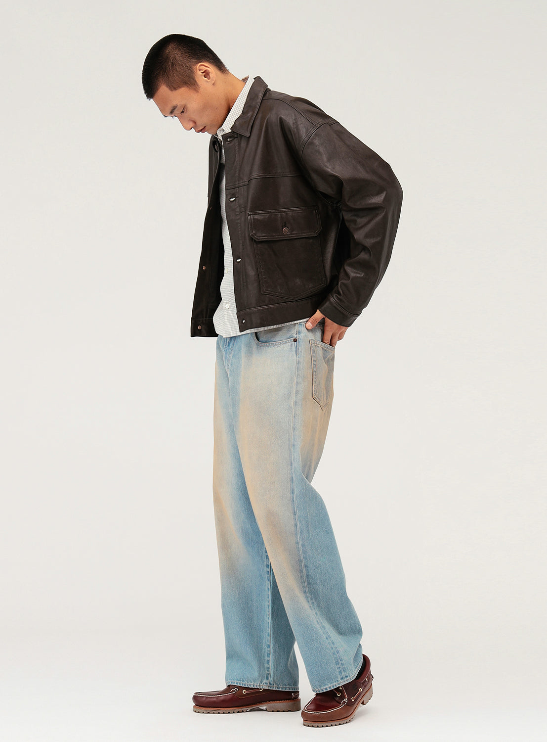 Wide Short Fit Leather Jacket